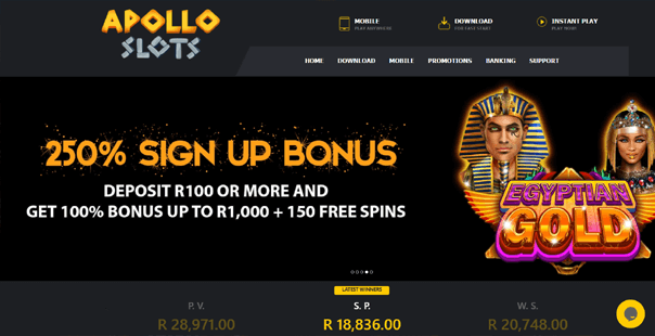 The homepage of Apollo Slots
